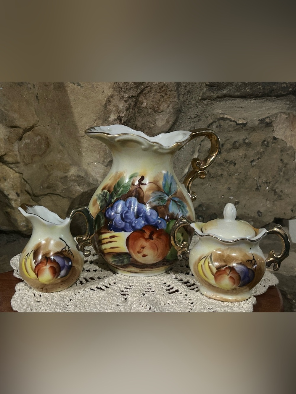 Vintage Hand-Painted Porcelain Tea Service Set - Set of 3